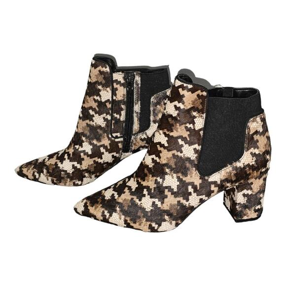 Preston & York Calf Hair Puzzle Print Leather Heeled Chelsea Boots Women Sz 6.5 - Picture 3 of 11